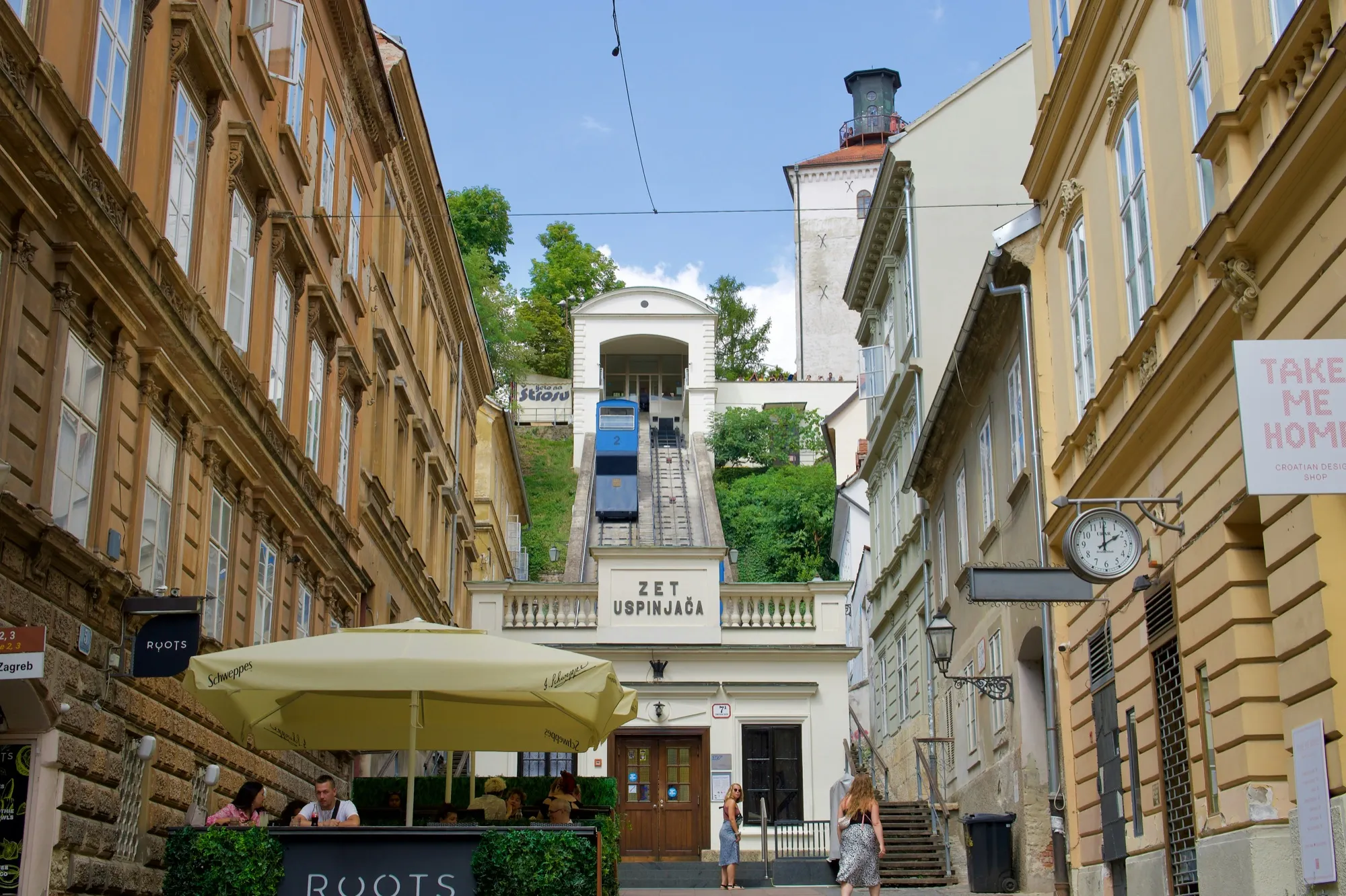 Street view of the Zagreb funicular climbing toward the Upper Town